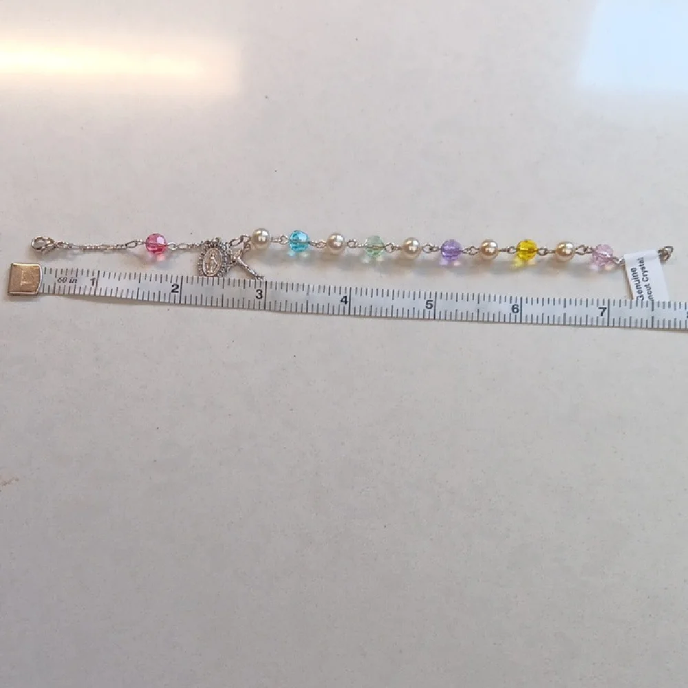Genuine TINCUT Multi-color Crystal and Faux Pearl SilverTone Bracelet NIB